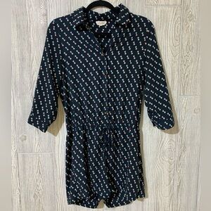 Maison Jules Long Sleeve Shorts Romper Navy Blue Size Medium